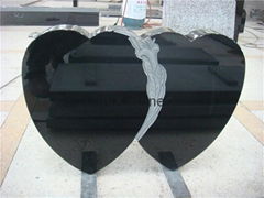 Double heart headstone black monument