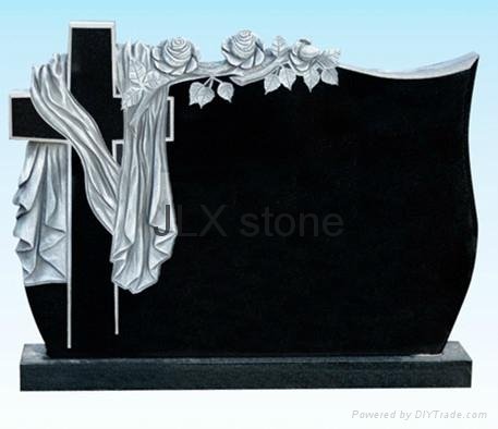 Poland style headstone black monument with flower carving