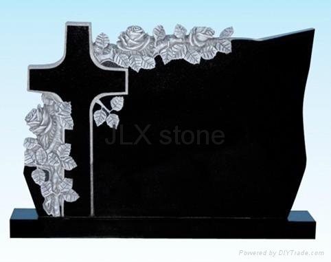 Poland style headstone black monument with flower carving 5