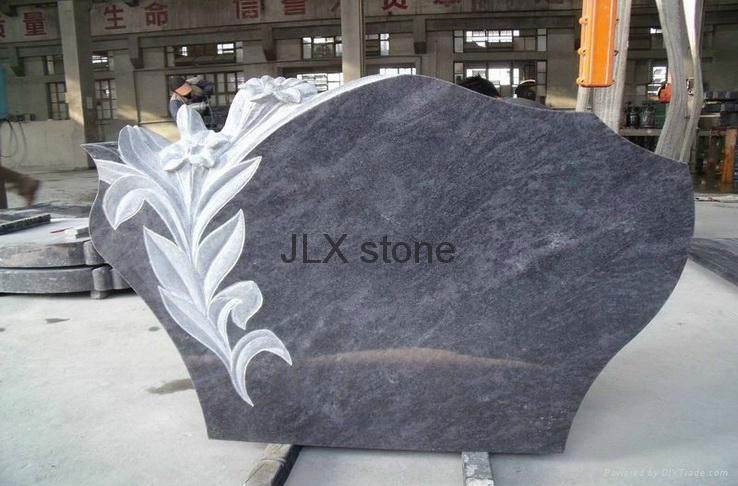 Italian granite headstone with flower carving