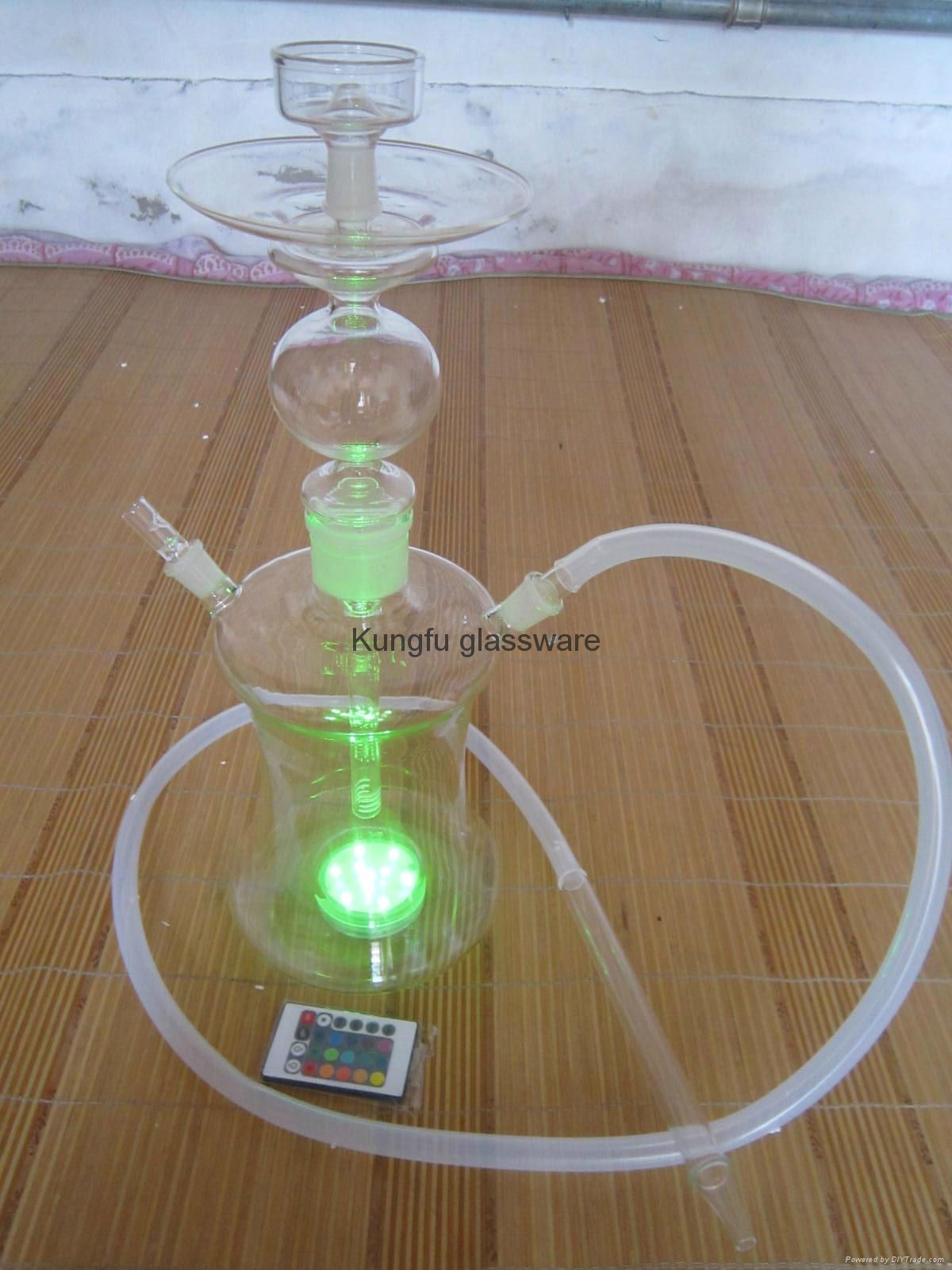  Heat-resistant borosilicate glass clear  glass hookah with led lights shisha 