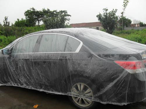 Clear PE plastic car cover with rubber band  3.8m*6.6m 4