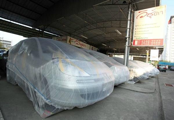 Clear PE plastic car cover with rubber band  3.8m*6.6m 3