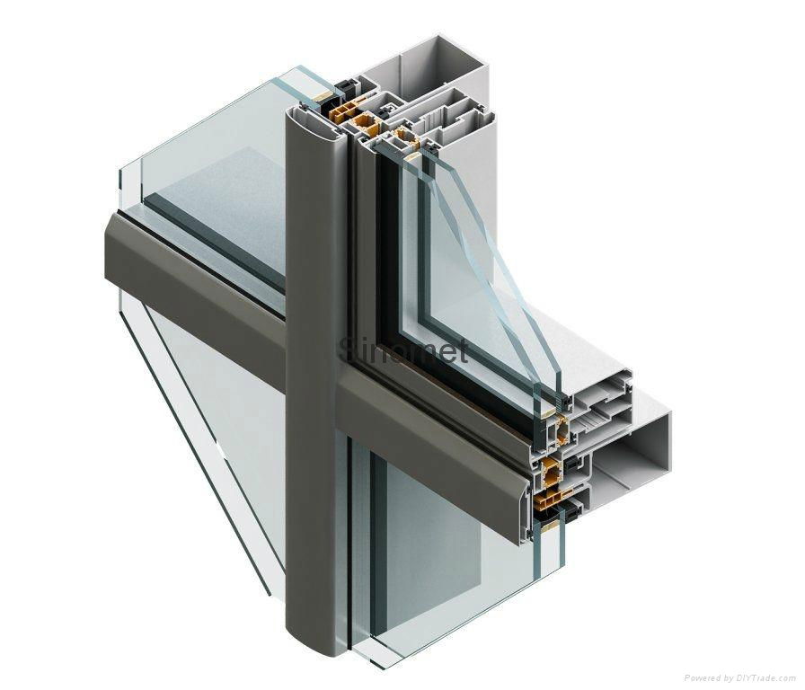 Aluminium curtain wall systems in building glass