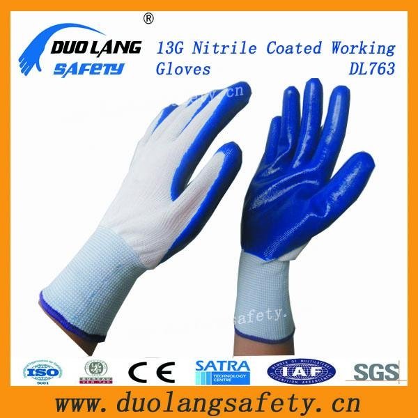 Blue Color 10g String Knit Liner Latex Coated Gloves