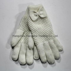 100% acrylic knitting gloves with bowknot, with sequins