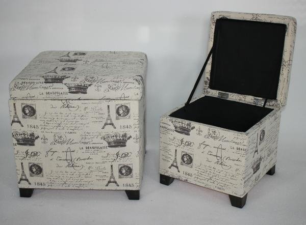 Woven fabric  storage stool box  with wooden frame 2