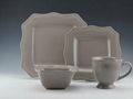 16pc Stoneware embossed hard square solid color 1