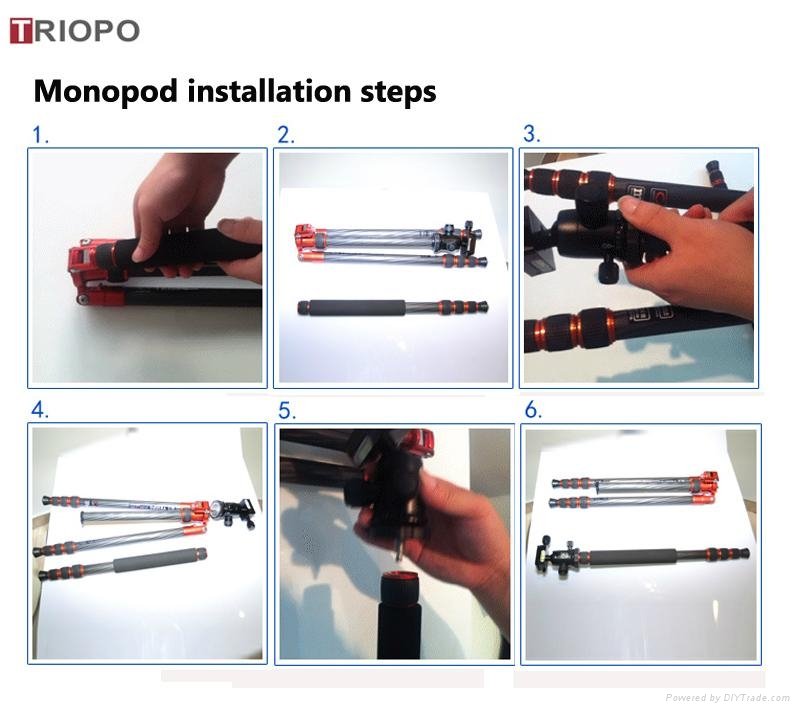 TRIOPO MT-2504X8.C+NB-1S tripod kit ,aluminium alloy tripod and SLR camera  trip 4