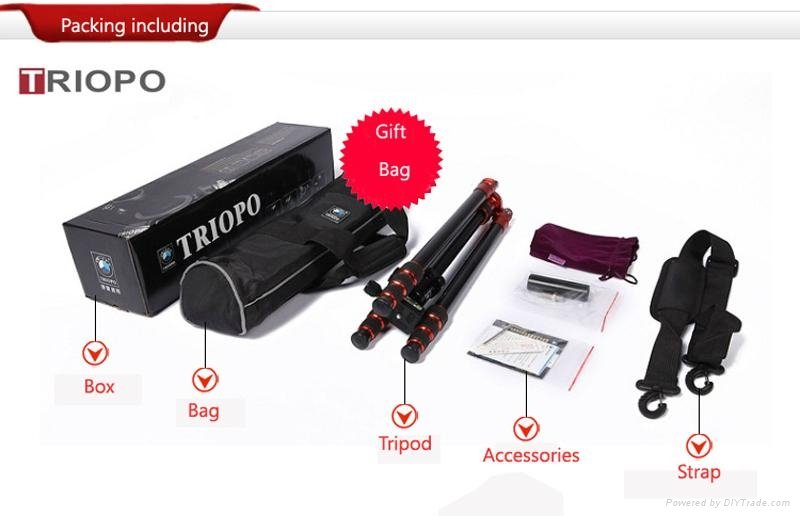 TRIOPO MT-2504X8.C+NB-1S tripod kit ,aluminium alloy tripod and SLR camera  trip 5