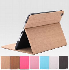 Wood pattern pu leather book stand smart cases cover for Ipad air2 Ipad6