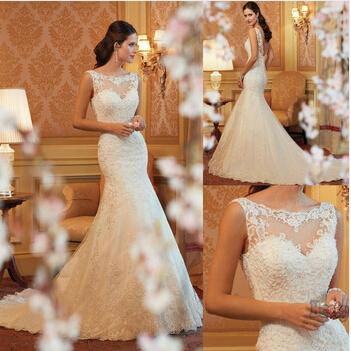 2015 Hot Lace Mermaid Wedding Dress Sexy Bridal Gown Custom Size 2-4-6-8-10-12-1 3