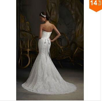 Free Shipping New Elegant Bridal Gown Real Photos White Lace Mermaid Wedding Dre 2