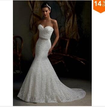 Free Shipping New Elegant Bridal Gown Real Photos White Lace Mermaid Wedding Dre 3