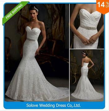 Free Shipping New Elegant Bridal Gown Real Photos White Lace Mermaid Wedding Dre 4