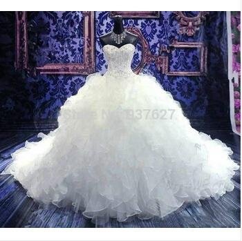 Hot Sale Chapel Train Ball Gown Wedding Dresses With Embroidery Sweetheart And O
