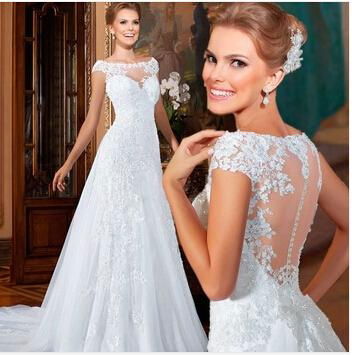 Vestido De Noiva A-Line Floor Length Appliques Tulle Csutomize Lace Elegant Wedd