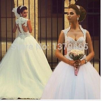 vestido de noiva casamento princesa 2015 Beautiful Sweetheart Appliqued Open Bac