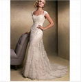 2015 New Style Ivory white Long Tulle Strapless Applique Mermaid Trumpet Bridal  1