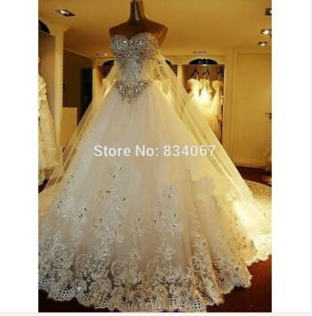 2015 Brazilian Style A Line Appliques and Diamond Floor Length Lace Wedding Dres 5