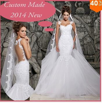 2014 Designers White Lace And See Through Mermaid Wedding Dresses With Removable 4