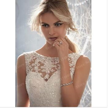 New Design A-line Sheer Neckline Embelished With Crystal Beads Tulle& Lace Weddi