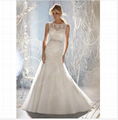 New Design A-line Sheer Neckline Embelished With Crystal Beads Tulle& Lace Weddi 5