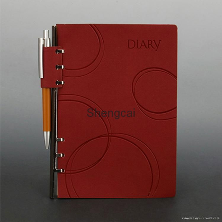 2014 Popular western style brown leather diary with pen 