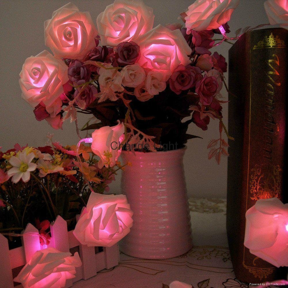 厂家直销仿真玫瑰花LED电池圣诞装饰灯串彩灯  2