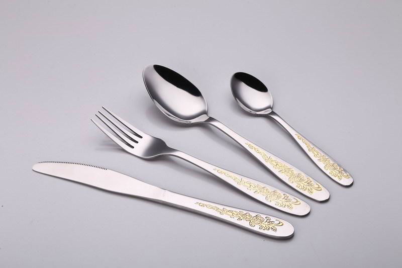  Stainless Steel Flatware Sets Gold Plated Cutlery Tableware Dinner Spoon & Fork