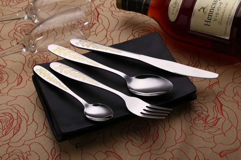  Stainless Steel Flatware Sets Gold Plated Cutlery Tableware Dinner Spoon & Fork 2