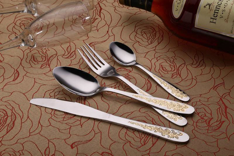  Stainless Steel Flatware Sets Gold Plated Cutlery Tableware Dinner Spoon & Fork 3