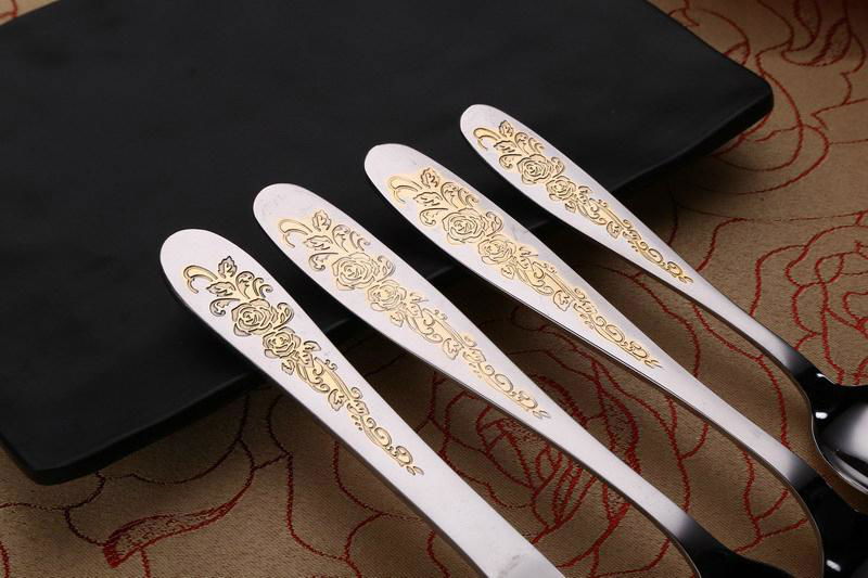  Stainless Steel Flatware Sets Gold Plated Cutlery Tableware Dinner Spoon & Fork 4