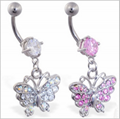 Butterfly Belly Button Ring with Pink and Purple Cubic Zirconia in Stainless Ste 1