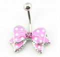 Pink Bow Bowknot Enamel Belly Ring Navel Bar Body Piercing Jewelry 2