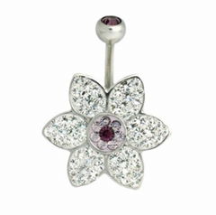 Pink Bow Bowknot Enamel Belly Ring Navel Bar Body Piercing Jewelry