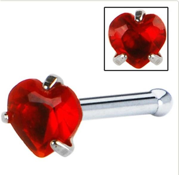 18 Gauge Red Heart Cubic Zirconia Nose Bone Nose Jewelry 4