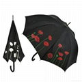 Fancy Color Change Rose Logo Black Straight Umbrella