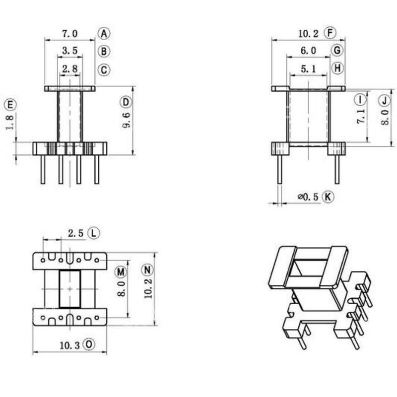 EE10 4+4 Vertical HF SMPS Transformer