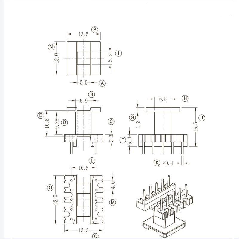 EE19 5+5 Vertical Ferrite Core HF Transformer  2