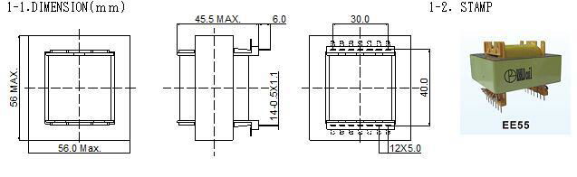 1500W  EE55 高频开关电源变压器 卧 7+7 4