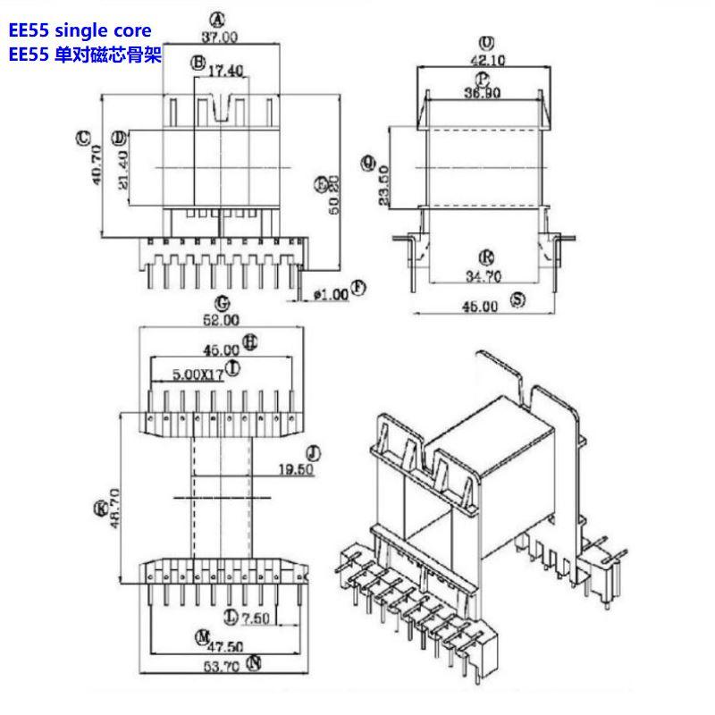 EE55 EE55B 10+10pin horizontal transformer bobbin ferrite core 3