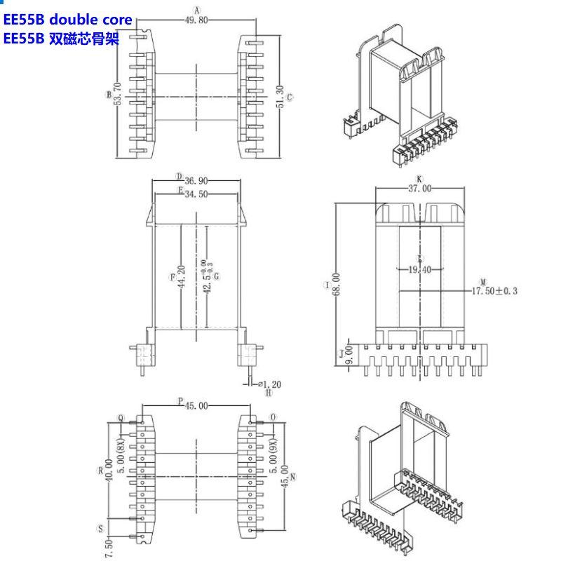 EE55 EE55B 10+10pin horizontal transformer bobbin ferrite core 4