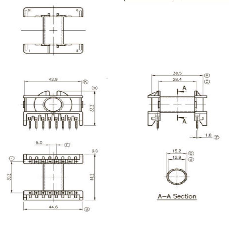 ETD39  horizontal 8+8pin transformer bobbin  PC40 ferrite core  5