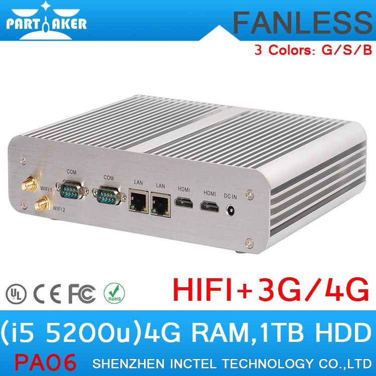 Fanless Windows 7 xp mini pc mini computer with 5th generation processor I5 5200 3