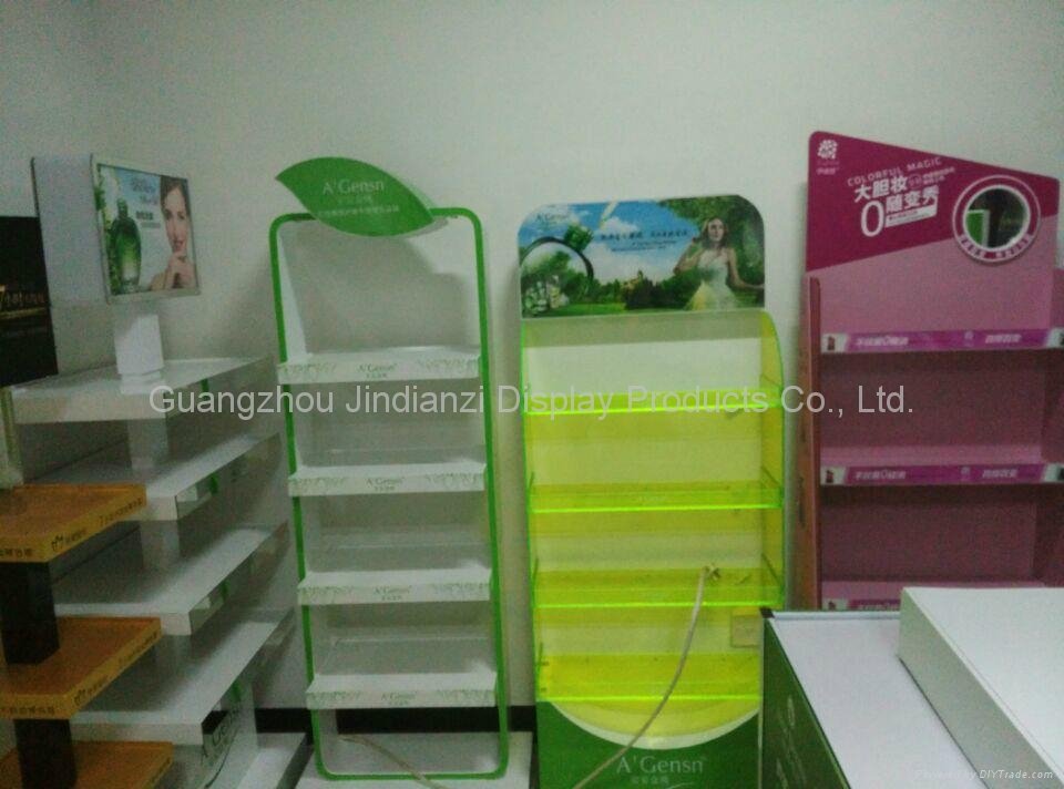 Creative wooden and acrylic cosmetic display rack for cosmetic shop fixture  3