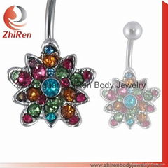 stainless steel dangled flower body jewelry, belly ring, navel ring