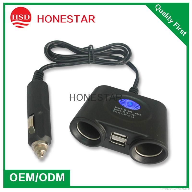 5V 2.1A car socket with dual USB ports