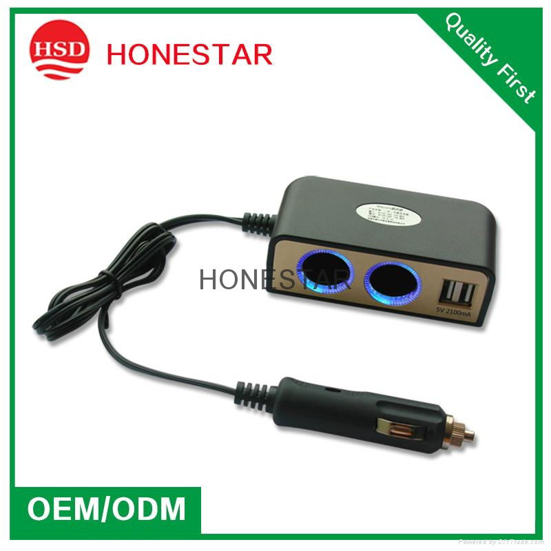 5V 2.1A dual USB car socket with DC cigar plug