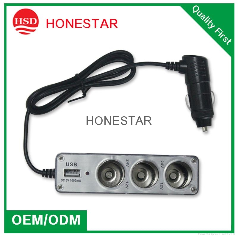 three ports car socket with USB 5V 2.1A output 1